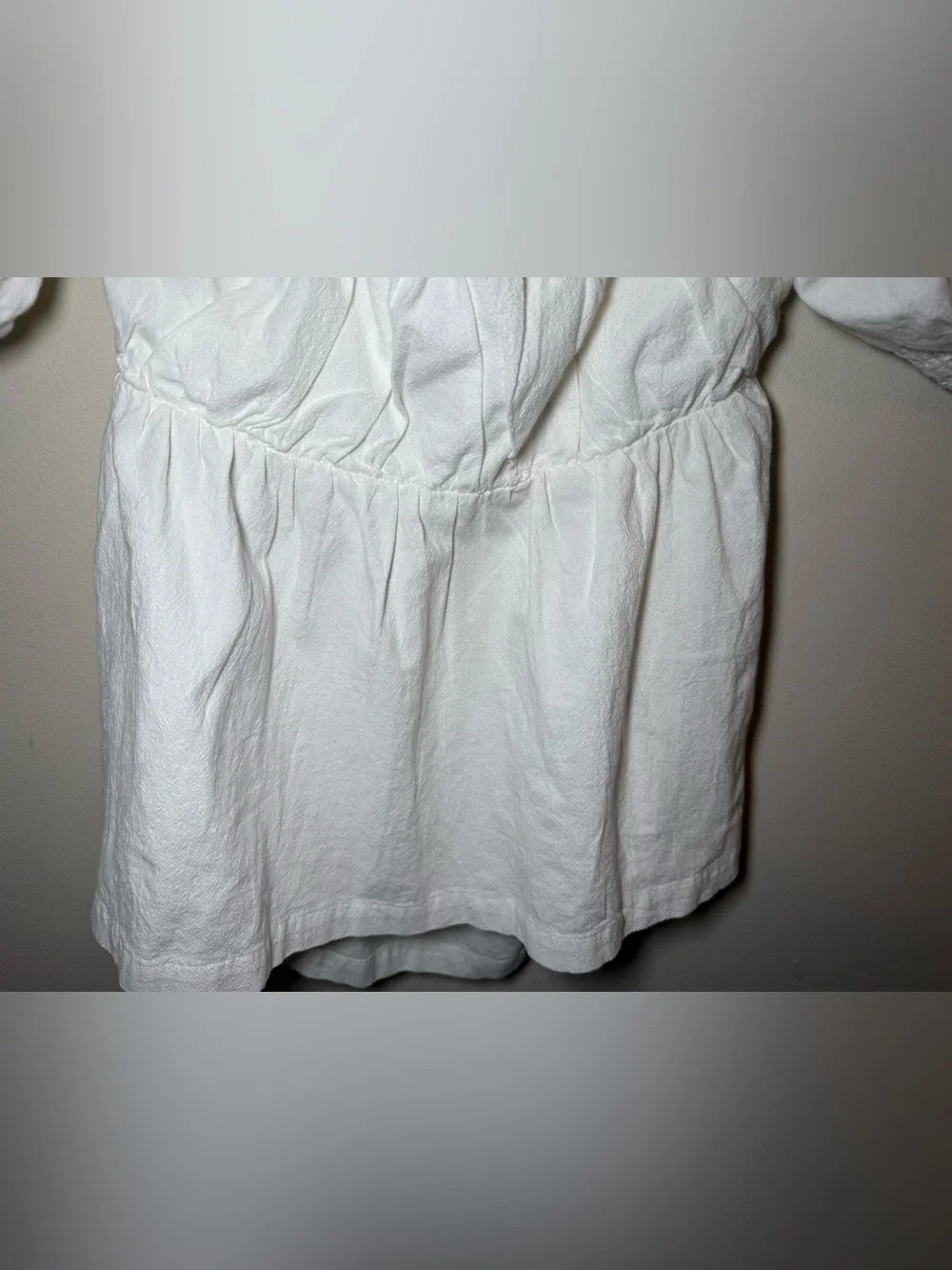 Free People White Cotton Babydoll Blouse NWT Medium Puff Sleeves Open Tie Back
